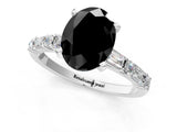 White gold Fancy Black Oval Cut Diamond Solitaire with Side Baguettes and Channel Set Band_1