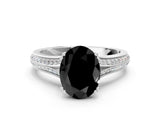 White gold Fancy Black Oval Cut Diamond Split Shank Engagement Ring with Pavé Band