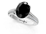 White gold Fancy Black Oval Cut Diamond Split Shank Engagement Ring with Pavé Band_1