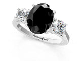 White gold Fancy Black Oval Cut Diamond Three-Stone Engagement Ring with Prong Setting and Pavé Band_1