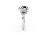 White gold Fancy Black Oval Cut Diamond Three-Stone Halo Ring with Prong Setting and Pavé Accents_2