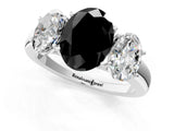 White gold Fancy Black Oval Cut Diamond Three-Stone Ring with Four-Prong Setting and Classic Band_1