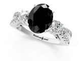 White gold Fancy Black Oval Cut Diamond Three-Stone Ring with Pavé Split Shank and Four-Prong Setting_1