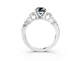 White gold Fancy Black Oval Cut Diamond Three-Stone Ring with Pavé Split Shank and Four-Prong Setting_3