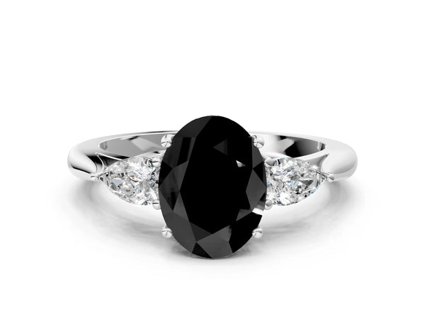 Platinum Oval Three Stone Engagement Ring Setting for Black Center with Pear Side Stones