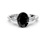White gold Fancy Black Oval Cut Diamond Three-Stone Ring with Pear  Side Stones and Prong Setting_84