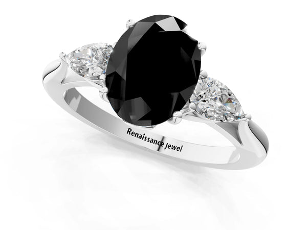 Platinum Oval Three Stone Engagement Ring Setting for Black Center with Pear Side Stones