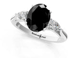 White gold Fancy Black Oval Cut Diamond Three-Stone Ring with Pear  Side Stones and Prong Setting_85