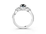White gold Fancy Black Oval Cut Diamond Three-Stone Ring with Pear  Side Stones and Prong Setting_87