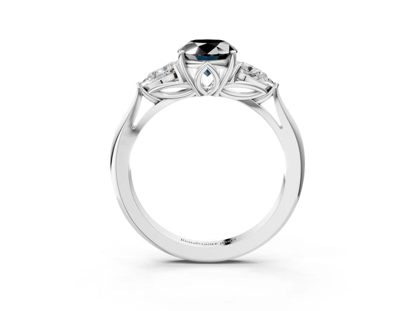 Platinum Oval Three Stone Engagement Ring Setting for Black Center with Pear Side Stones