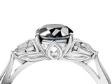 White gold Fancy Black Oval Cut Diamond Three-Stone Ring with Pear  Side Stones and Prong Setting_88