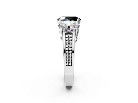 White gold Fancy Black Oval Cut Diamond Three-Stone Ring with Prong Setting and Textured Band_14