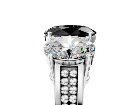 White gold Fancy Black Oval Cut Diamond Three-Stone Ring with Prong Setting and Textured Band_17