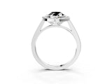 White gold Fancy Black Oval Cut Halo Bezel Diamond Pave Band Ring_3