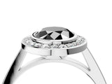 White gold Fancy Black Oval Cut Halo Bezel Diamond Pave Band Ring_4