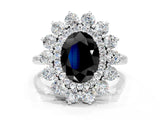White gold Fancy Black Oval Cut Halo Cluster Diamond Ring with Pave Band and Four-Prong Setting_12