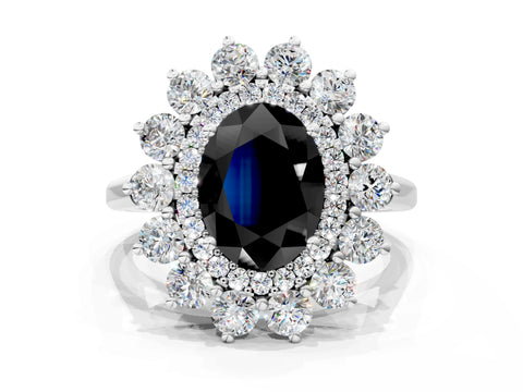 White gold Fancy Black Oval Cut Halo Cluster Diamond Ring with Pave Band and Four-Prong Setting_12