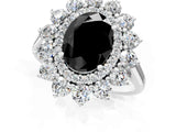 White gold Fancy Black Oval Cut Halo Cluster Diamond Ring with Pave Band and Four-Prong Setting_13