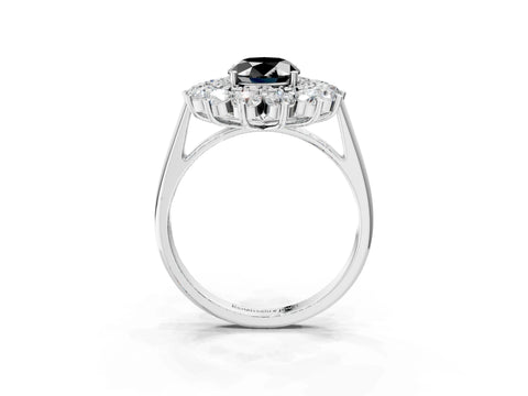 White gold Fancy Black Oval Cut Halo Cluster Diamond Ring with Pave Band and Four-Prong Setting_15