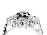 White gold Fancy Black Oval Cut Halo Cluster Diamond Ring with Pave Band and Four-Prong Setting_16