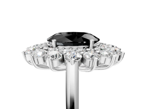 White gold Fancy Black Oval Cut Halo Cluster Diamond Ring with Pave Band and Four-Prong Setting_17
