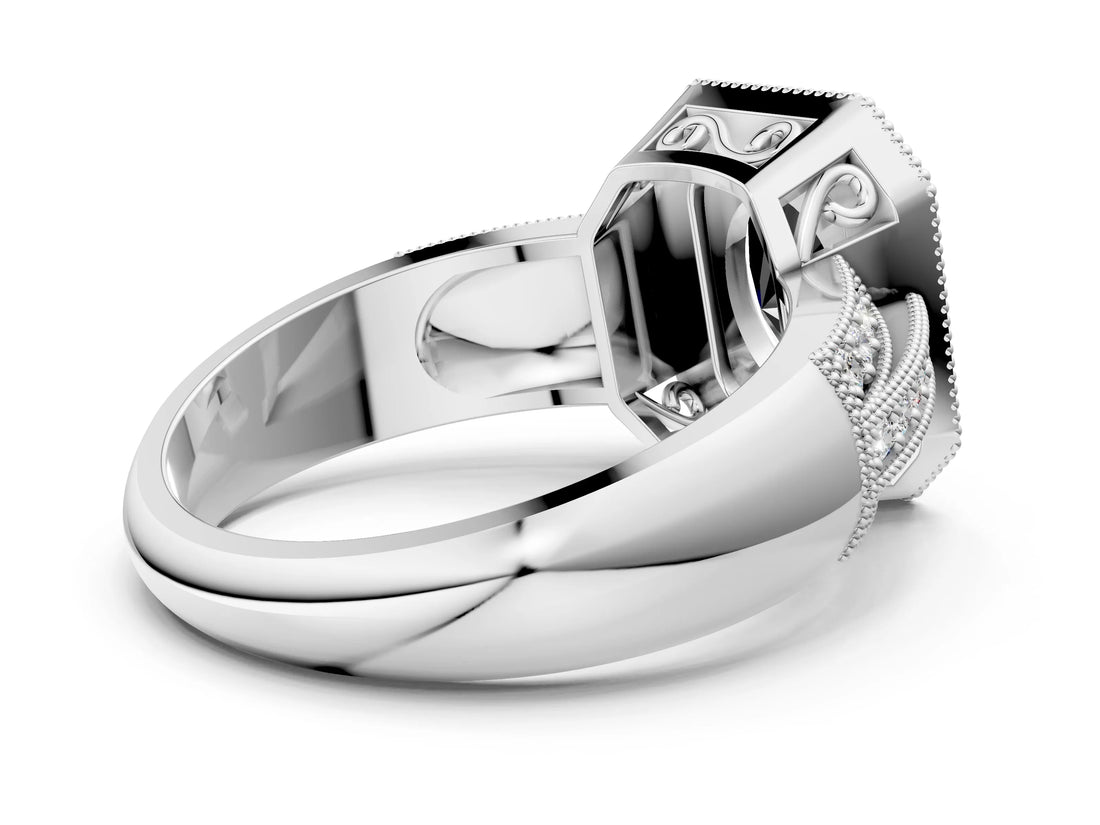 White gold Fancy Black Oval Cut Halo Diamond Engagement Ring with Pave Split Shank and Four-Prong Setting_12