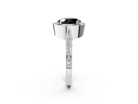 White gold Fancy Black Oval Cut Halo Diamond Engagement Ring with Split Shank Band and Four-Prong Setting_14