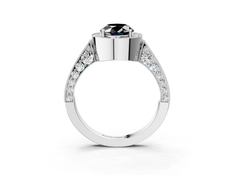 White gold Fancy Black Oval Cut Halo Diamond Engagement Ring with Split Shank Band and Four-Prong Setting_15