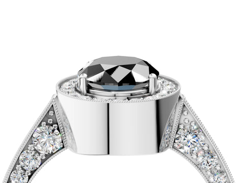 White gold Fancy Black Oval Cut Halo Diamond Engagement Ring with Split Shank Band and Four-Prong Setting_16