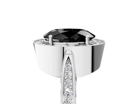 White gold Fancy Black Oval Cut Halo Diamond Engagement Ring with Split Shank Band and Four-Prong Setting_17
