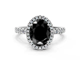 White gold Fancy Black Oval Cut Halo Diamond Pave Band with Prong Setting