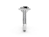 White gold Fancy Black Oval Cut Halo Diamond Ring with Beaded Split Shank and Four-Prong Setting_2