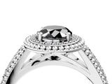 White gold Fancy Black Oval Cut Halo Diamond Ring with Beaded Split Shank and Four-Prong Setting_4