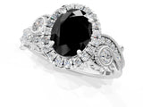 White gold Fancy Black Oval Cut Halo Diamond Ring with Milgrain and Bezel Accents on a Split Shank Band_13