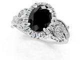 White gold Fancy Black Oval Cut Halo Diamond Ring with Milgrain and Bezel Accents on a Split Shank Band_25