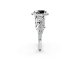 White gold Fancy Black Oval Cut Halo Diamond Ring with Milgrain and Bezel Accents on a Split Shank Band_26