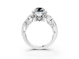 White gold Fancy Black Oval Cut Halo Diamond Ring with Milgrain and Bezel Accents on a Split Shank Band_27