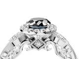 White gold Fancy Black Oval Cut Halo Diamond Ring with Milgrain and Bezel Accents on a Split Shank Band_28