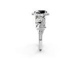 White gold Fancy Black Oval Cut Halo Diamond Ring with Milgrain and Bezel Accents on a Split Shank Band_2