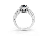 White gold Fancy Black Oval Cut Halo Diamond Ring with Milgrain and Bezel Accents on a Split Shank Band_3