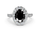 White gold Fancy Black Oval Cut Halo Diamond Ring with Pavé Band and Three-Prong Setting_12