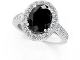 White gold Fancy Black Oval Cut Halo Diamond Ring with Pavé Band and Three-Prong Setting_13