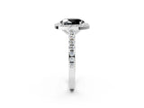 White gold Fancy Black Oval Cut Halo Diamond Ring with Pavé Band and Three-Prong Setting_14