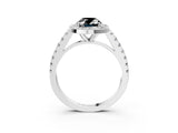 White gold Fancy Black Oval Cut Halo Diamond Ring with Pavé Band and Three-Prong Setting_15