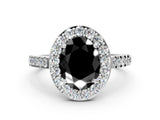 White gold Fancy Black Oval Cut Halo Diamond Ring with Pavé Band and Three-Prong Setting_18