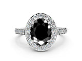 White gold Fancy Black Oval Cut Halo Diamond Ring with Pavé Band and Three-Prong Setting_48