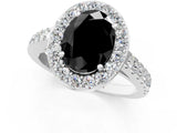 White gold Fancy Black Oval Cut Halo Diamond Ring with Pavé Band and Three-Prong Setting_49