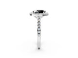White gold Fancy Black Oval Cut Halo Diamond Ring with Pavé Band and Three-Prong Setting_50