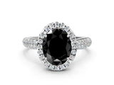 White gold Fancy Black Oval Cut Halo Diamond Ring with Pavé Band_12