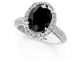 White gold Fancy Black Oval Cut Halo Diamond Ring with Pavé Band_13